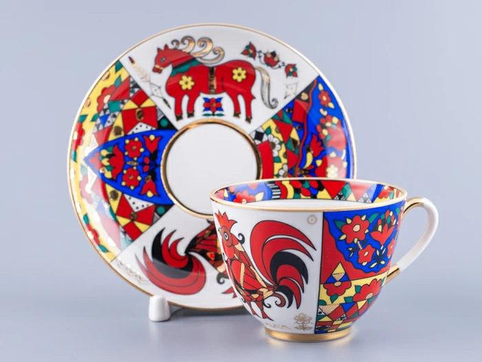 Чашка с блюдцем чайная 250 мл форма Весенняя рисунок Народные узоры арт. 81.18073.00.1, 