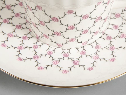 Трехпредметный комплект чайный форма Волна рисунок Розовая сетка 155 мл арт. 81.14622.00.1