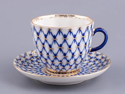 Трехпредметный комплект кофейный форма Тюльпан рисунок Кобальтовая сетка 140 мл арт. 81.10104.00.1