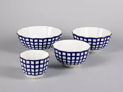 Комплект салатников форма Тюльпан рисунок Кобальтовая клетка арт. 81.30807.00.1