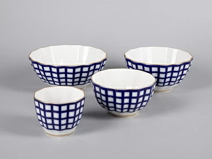 Комплект салатников форма Тюльпан рисунок Кобальтовая клетка арт. 81.30807.00.1