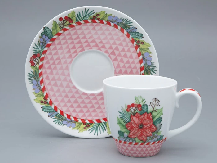 Бокал с блюдцем форма Весна рисунок Зимняя история (розовый) арт. 81.31857.00.1, 