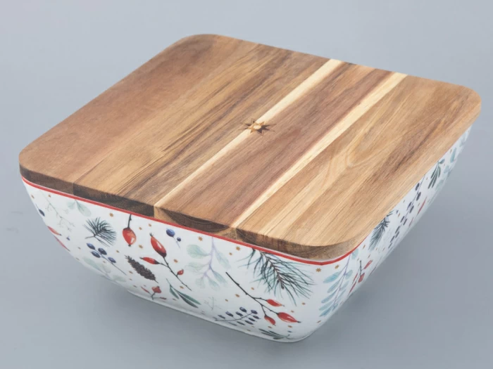 Салатник большой с деревянной крышкой (квадратный 240x240мм) форма Стандартная рисунок Календа арт. 42.00044.00.1, 