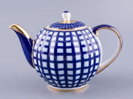 Сервиз чайный форма Тюльпан рисунок Кобальтовая клетка, 6 персон 20 предметов, арт. 81.15116.01.1, 