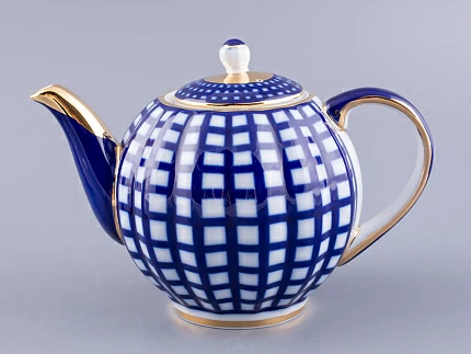 Сервиз чайный форма Тюльпан рисунок Кобальтовая клетка, 6 персон 20 предметов, арт. 81.15116.01.1