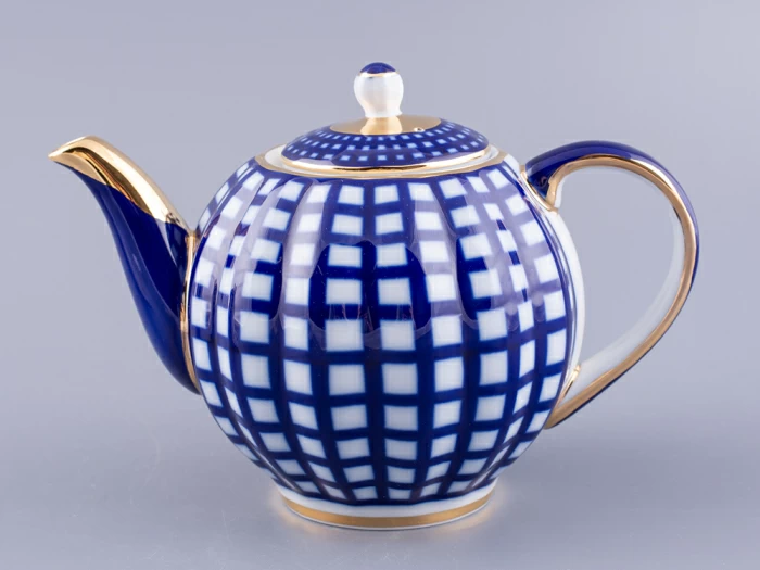 Сервиз чайный форма Тюльпан рисунок Кобальтовая клетка, 6 персон 20 предметов, арт. 81.15116.01.1, 