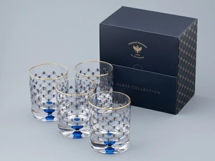 Набор из 4-х стаканов для виски 220 мл Кобальтовая сетка арт. 14.11003.07, 