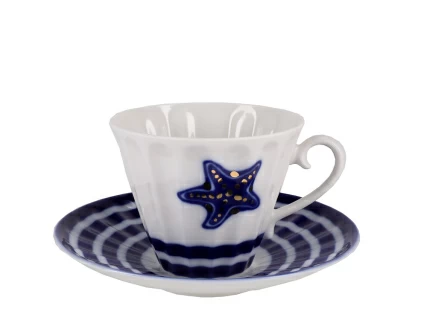 Сервиз чайный форма Лучистая рисунок Морские звезды, 6 персон 14 предметов, арт. 81.28139.00.1, 