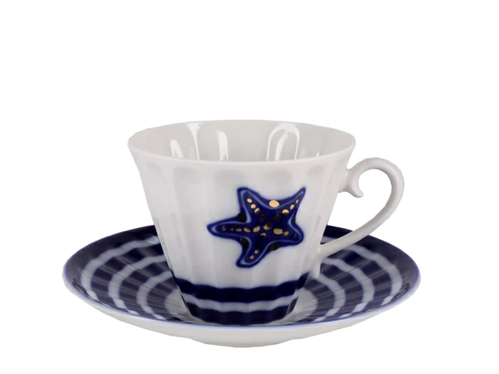 Сервиз чайный форма Лучистая рисунок Морские звезды, 6 персон 14 предметов, арт. 81.28139.00.1, 