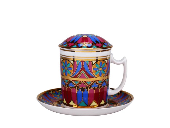 Бокал с блюдцем и с крышкой 380 мл форма Снежное утро рисунок Готический 7 арт. 81.25192.00.1, 