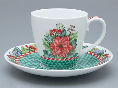 Бокал с блюдцем форма Весна рисунок Зимняя история (зеленый) арт. 81.31856.00.1