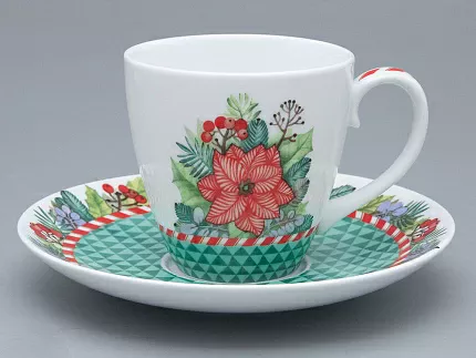 Бокал с блюдцем форма Весна рисунок Зимняя история (зеленый) арт. 81.31856.00.1