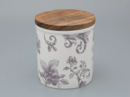 Банка с деревянной крышкой (средняя 120мм) форма Стандартная, рисунок Monplaisir Violet, арт 42.00060.00.1, 