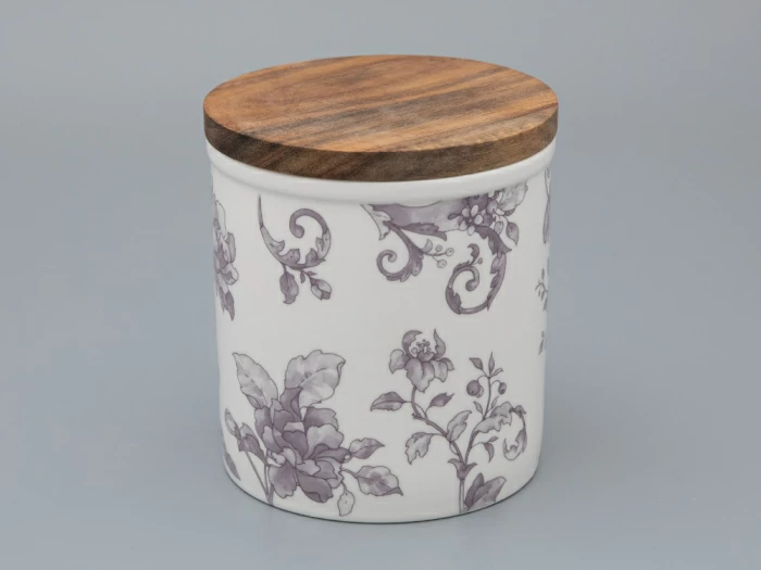 Банка с деревянной крышкой (средняя 120мм) форма Стандартная, рисунок Monplaisir Violet, арт 42.00060.00.1, 