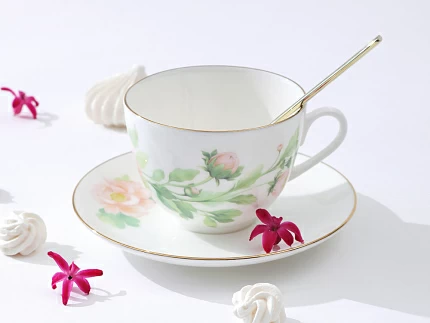 Чашка с блюдцем форма Весенняя-2 рисунок Нежный пион (зеленый), арт. 81.28779.00.1 Чашка с блюдцем форма Весенняя-2 рисунок Нежный пион (зеленый), арт. 81.28779.00.1