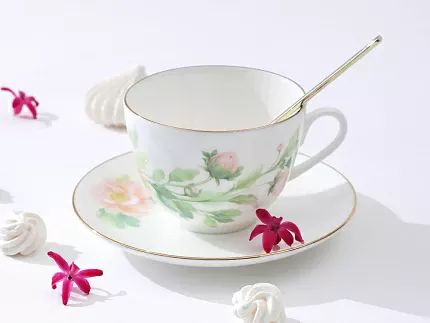 Чашка с блюдцем форма Весенняя-2 рисунок Нежный пион (зеленый), арт. 81.28779.00.1