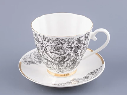 Чашка с блюдцем чайная 200 мл форма Гвоздика рисунок Лето Черное арт. 81.20072.00.1