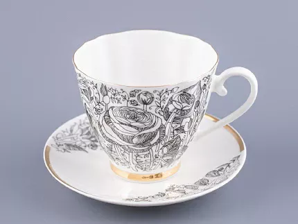 Чашка с блюдцем чайная 200 мл форма Гвоздика рисунок Лето Черное арт. 81.20072.00.1