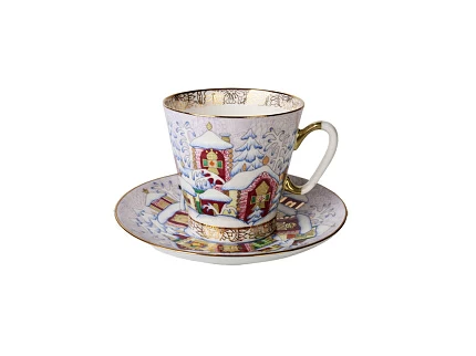 Чашка с блюдцем кофейная 80 мл форма Черный кофе рисунок Зимний день арт. 81.14678.00.1