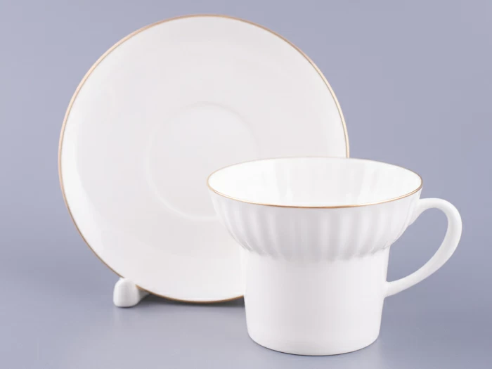 Чашка с блюдцем кофейная 155 мл форма Волна рисунок Золотой кантик арт. 81.13549.00.1, 