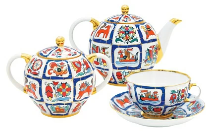 Сервиз чайный Тюльпан Русский лубок, 6 персон 14 предметов, арт. 81.20957.00.1