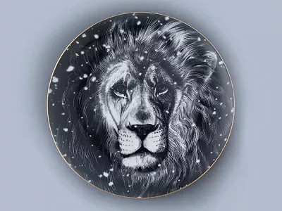 Декоративная тарелка 300 мм в подарочной упаковке, форма Эллипс 2, рисунок Тотем Лев арт. 81.26806.00.1