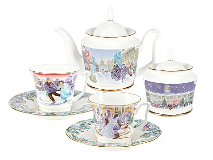 Сервиз чайный форма Юлия рисунок Серебряные коньки, 6 персон 14 предметов арт. 81.29098.00.1