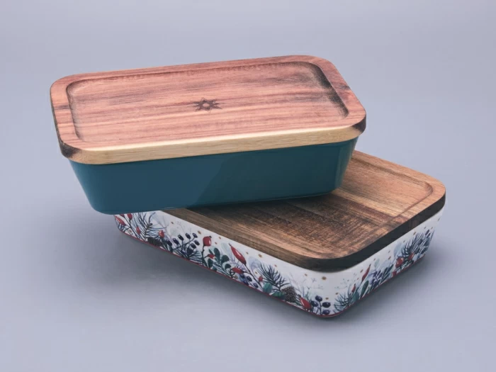 Набор для запекания с деревянной крышкой (2 предмета), в подарочной упаковке, форма Стандартная, рисунок Календа, арт 42.00073.00.1, 