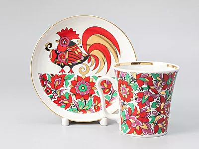 Бокал с блюдцем форма Ленинградский рисунок Красный петух 360 мл арт. 81.25772.00.1