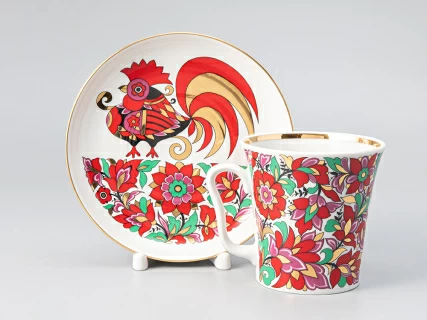 Бокал с блюдцем форма Ленинградский рисунок Красный петух 360 мл арт. 81.25772.00.1, 