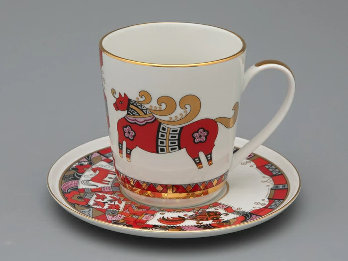 Чашка с блюдцем чайная 300 мл форма Колокол рисунок Красный конь арт.81.34079.00.1, 