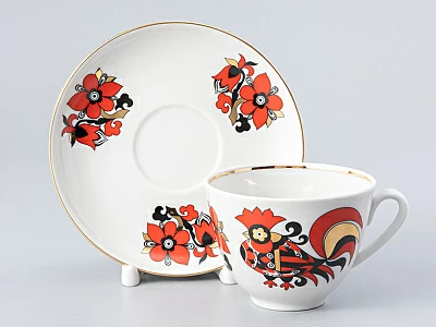 Чашка с блюдцем чайная Весенняя Красные петушки 250 мл арт. 81.15902.00.1