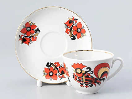 Чашка с блюдцем чайная Весенняя Красные петушки 250 мл арт. 81.15902.00.1, 