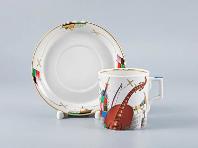 Сервиз чайный форма Гербовая рисунок Музыкальные инструменты, 6 персон 14 предметов, арт. 81.28041.00.1