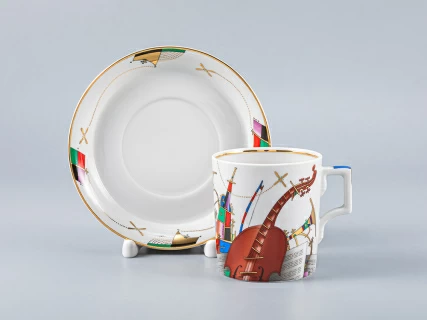 Сервиз чайный форма Гербовая рисунок Музыкальные инструменты, 6 персон 14 предметов, арт. 81.28041.00.1, 