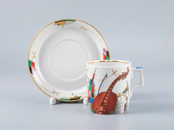 Сервиз чайный форма Гербовая рисунок Музыкальные инструменты, 6 персон 14 предметов, арт. 81.28041.00.1, 