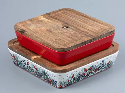 Набор для запекания с деревянной крышкой ( 2 предм.квадратные ) форма Стандартная рисунок Календа арт. 42.00043.00.1