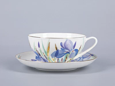 Чашка с блюдцем чайная 300мл, форма Купольная, рисунок Ирисы 2, арт 81.29657.00.1 Чашка с блюдцем чайная 300мл, форма Купольная, рисунок Ирисы 2, арт 81.29657.00.1