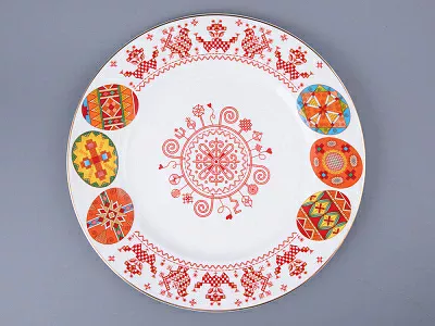 Блюдо круглое 310 мм форма Премиум рисунок Петушки-гребешки, арт 80.49803.00.1