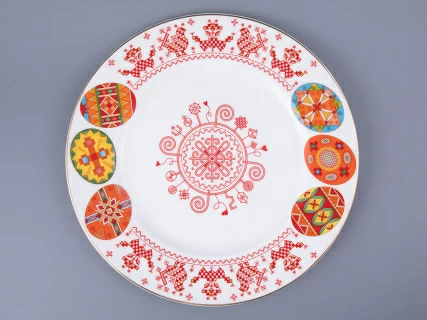 Блюдо круглое 310 мм форма Премиум рисунок Петушки-гребешки, арт 80.49803.00.1, 