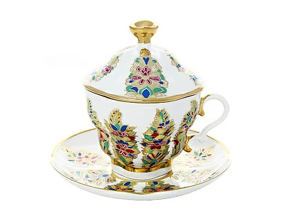 Чашка с блюдцем и крышкой чайная Подарочная - 2 Фантастические цветы арт. 81.10318.00.1