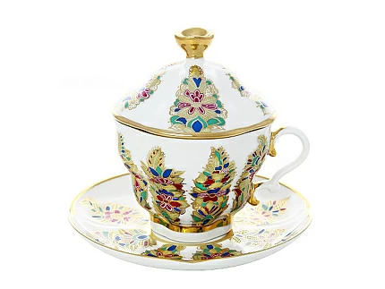 Чашка с блюдцем и крышкой чайная Подарочная - 2 Фантастические цветы арт. 81.10318.00.1 Чашка с блюдцем и крышкой чайная Подарочная - 2 Фантастические цветы арт. 81.10318.00.1