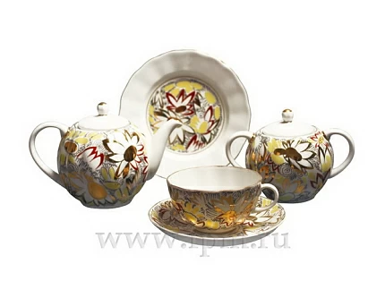 Сервиз чайный Тюльпан Золотые ромашки, 6 персон 20 предметов, арт. 81.21772.00.1 Сервиз чайный Тюльпан Золотые ромашки, 6 персон 20 предметов, арт. 81.21772.00.1