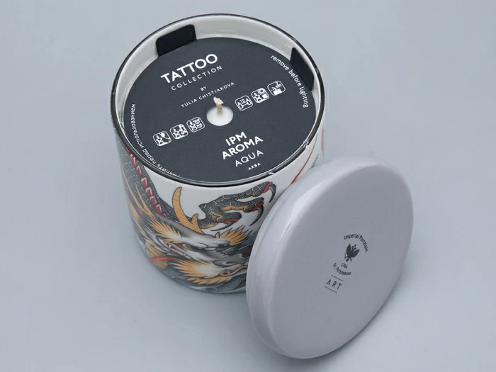 Подарочный набор Свеча рисунок TATTOO Dragon аромат Аква арт. 81.31628.00.1, 