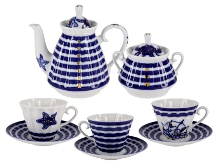 Сервиз чайный форма Лучистая рисунок Морские звезды, 6 персон 14 предметов, арт. 81.28139.00.1, 