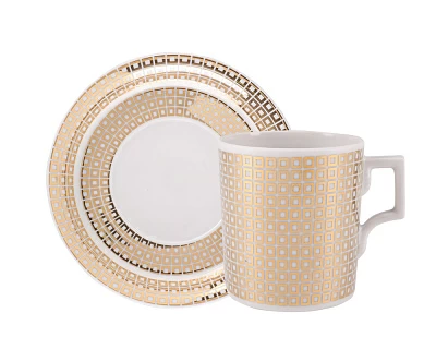 Чашка с блюдцем чайная форма Гербовая рисунок Зазеркалье. Квадраты, арт. 81.27710.00.1