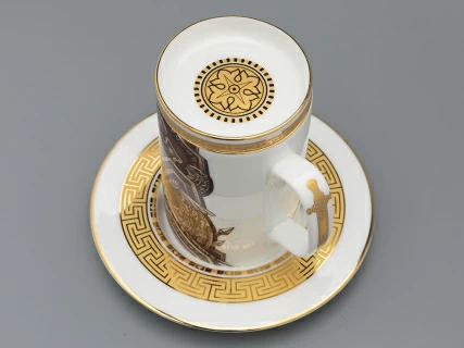 Подарочный набор Бокал с блюдцем и крышкой форма Топ рисунок Слава Веков бронза, арт. 81.33062.00.1, 