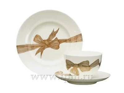 Трехпредметный комплект чайный форма Яблочко рисунок Платиновые бантики 160 мл арт. 81.20967.00.1 Трехпредметный комплект чайный форма Яблочко рисунок Платиновые бантики 160 мл арт. 81.20967.00.1