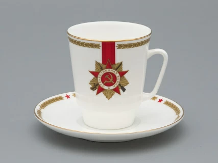 Чашка с блюдцем кофейная, форма Майская, рисунок 80 лет Победы, арт 81.34115.00.1,  Чашка с блюдцем кофейная, форма Майская, рисунок 80 лет Победы, арт 81.34115.00.1,