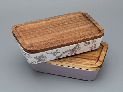 Набор для запекания с деревянной крышкой (2 предмета) форма Стандартная, рисунок Monplaisir Violet,в упаковке арт 42.00058.00.1 Набор для запекания с деревянной крышкой (2 предмета) форма Стандартная, рисунок Monplaisir Violet,в упаковке арт 42.00058.00.1